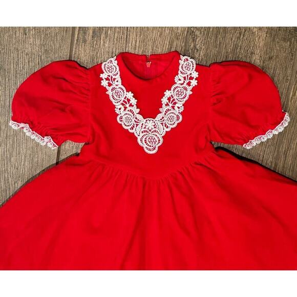 Vintage Good Lad of Philadelphia Red Velvet & Lace Girls Dress Size 4 - Picture 3 of 5